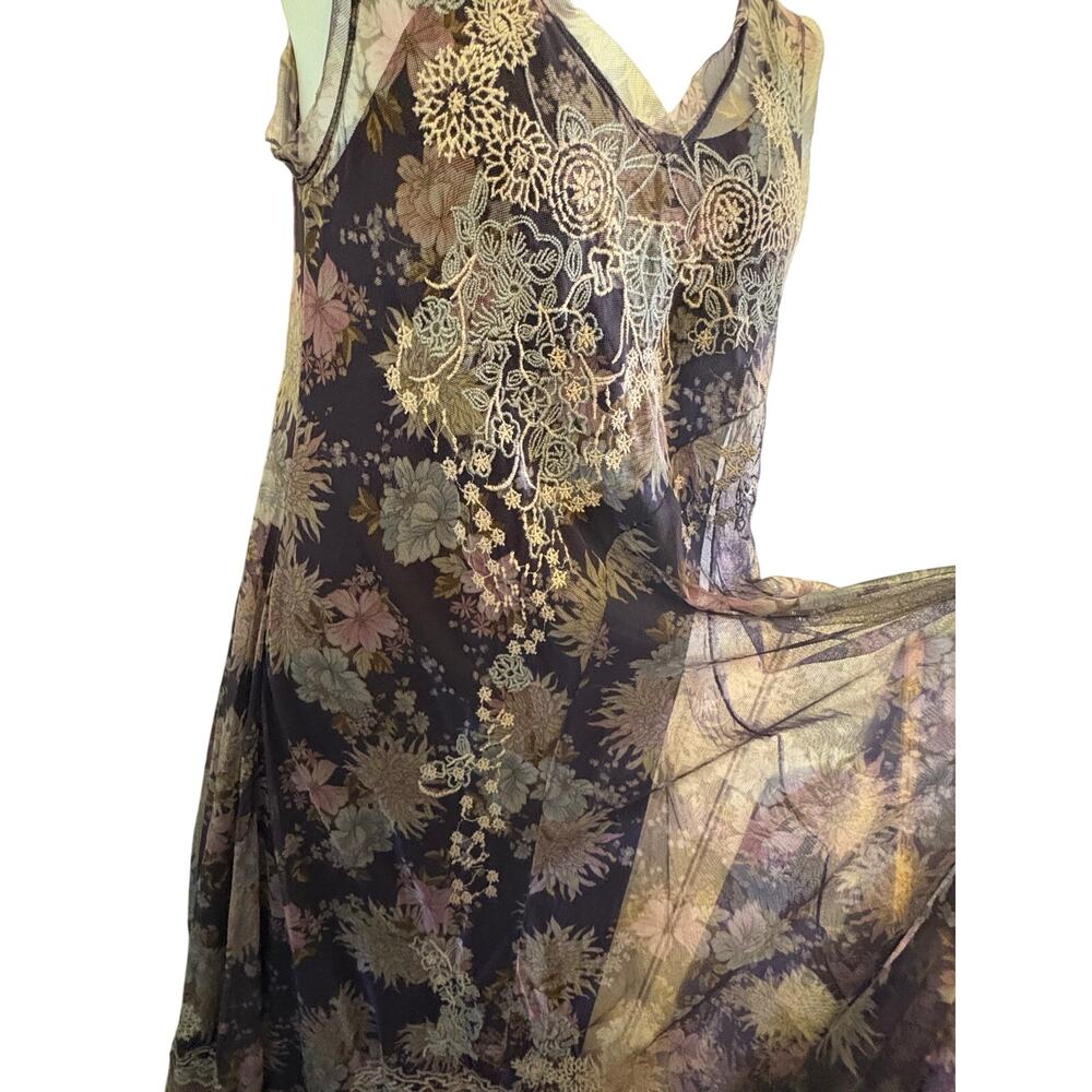 Johnny Was Biya Dress Black Floral Embroidered Mesh Maxi. Size Large - Picture 6 of 10